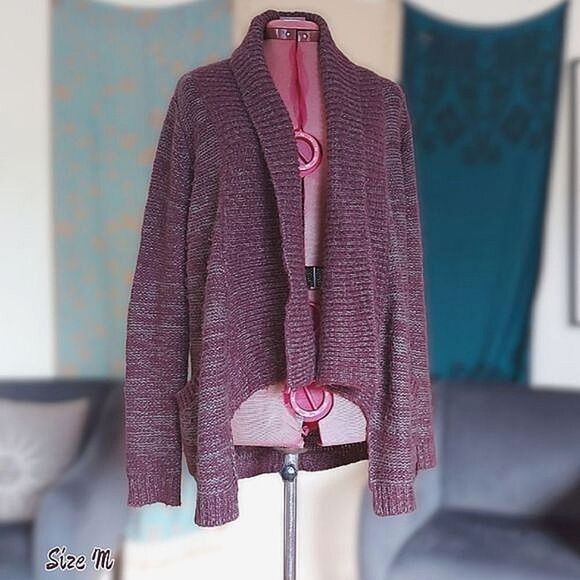 Monk & Lou heathered plum high-low shawl cardigan Size M - Picture 1 of 12